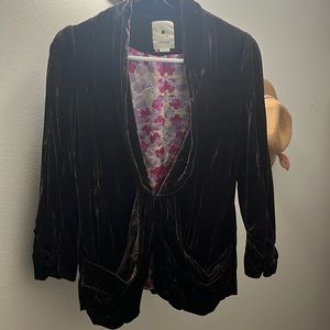 Anthropology Elevenses brand short velour jacket.